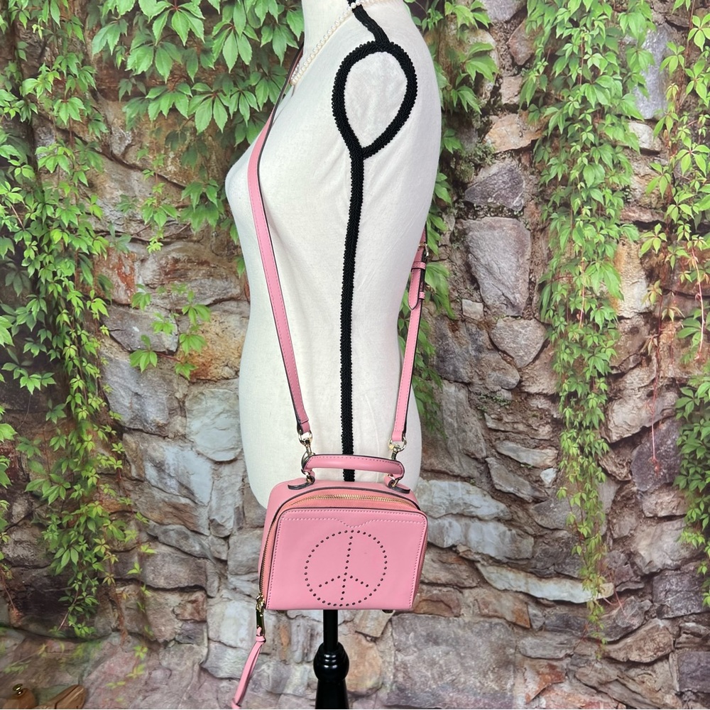 REBECCA MINKOFF Y2K Style Dusty Pink Perforated Peace Sign Crossbody Bag - Picture 2 of 11
